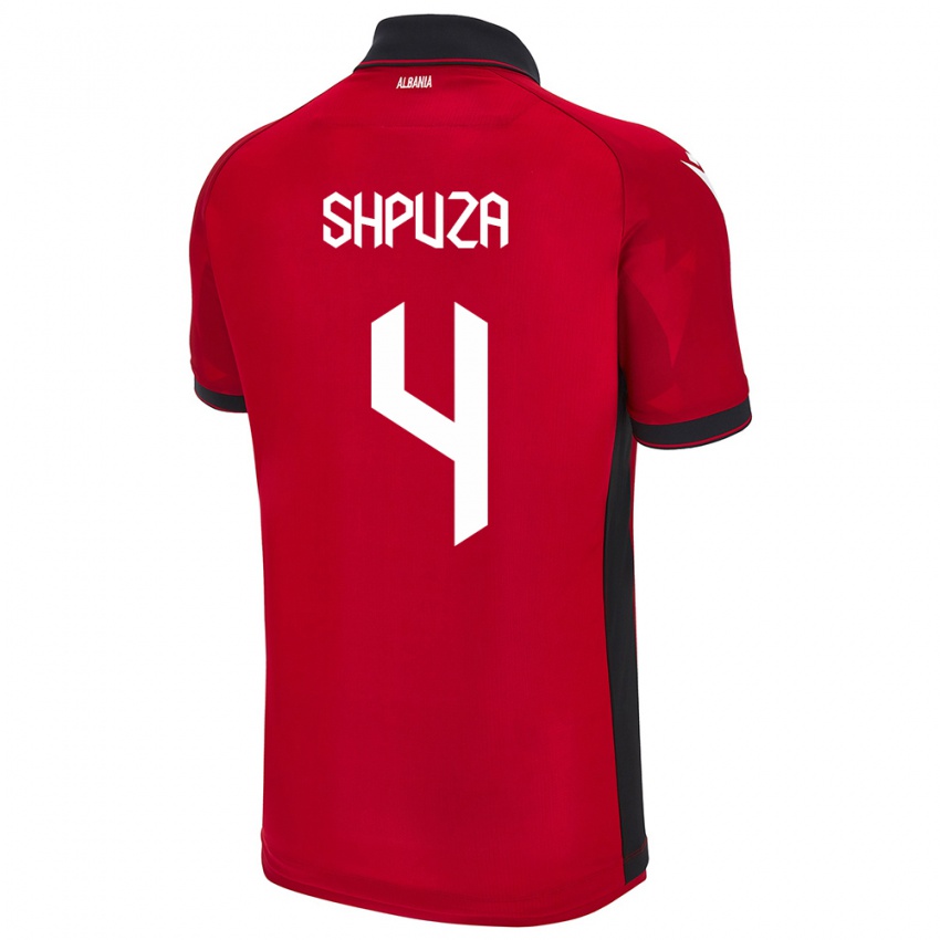 Uomo Maglia Albania Kleo Shpuza #4 Rosso Kit Gara Home 24-26 Maglietta