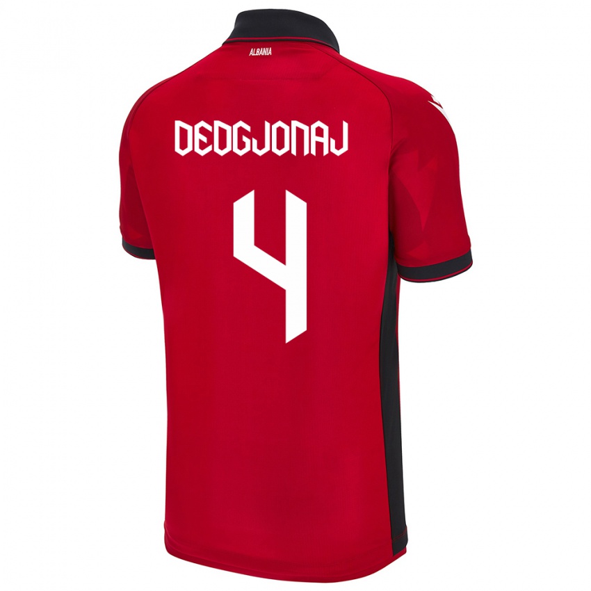 Uomo Maglia Albania Leonora Dedgjonaj #4 Rosso Kit Gara Home 24-26 Maglietta