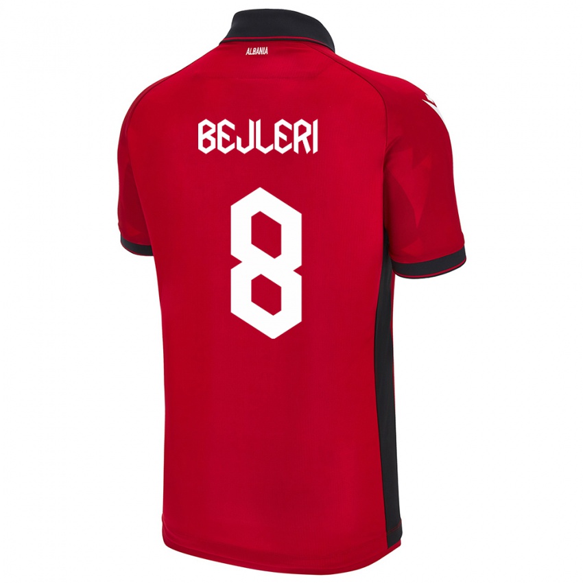 Uomo Maglia Albania Markela Bejleri #8 Rosso Kit Gara Home 24-26 Maglietta