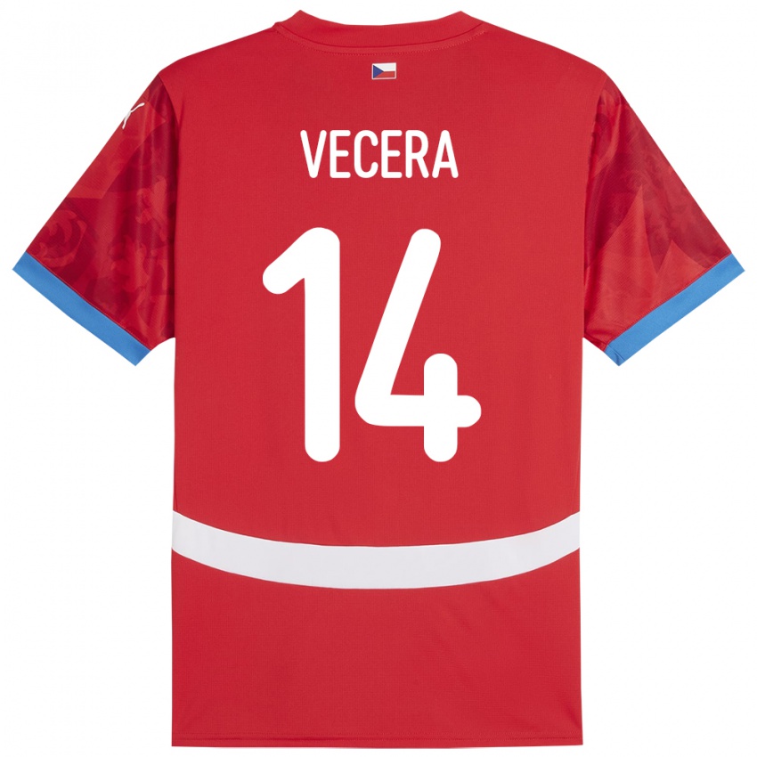 Uomo Maglia Cechia Filip Vecera #14 Rosso Kit Gara Home 24-26 Maglietta