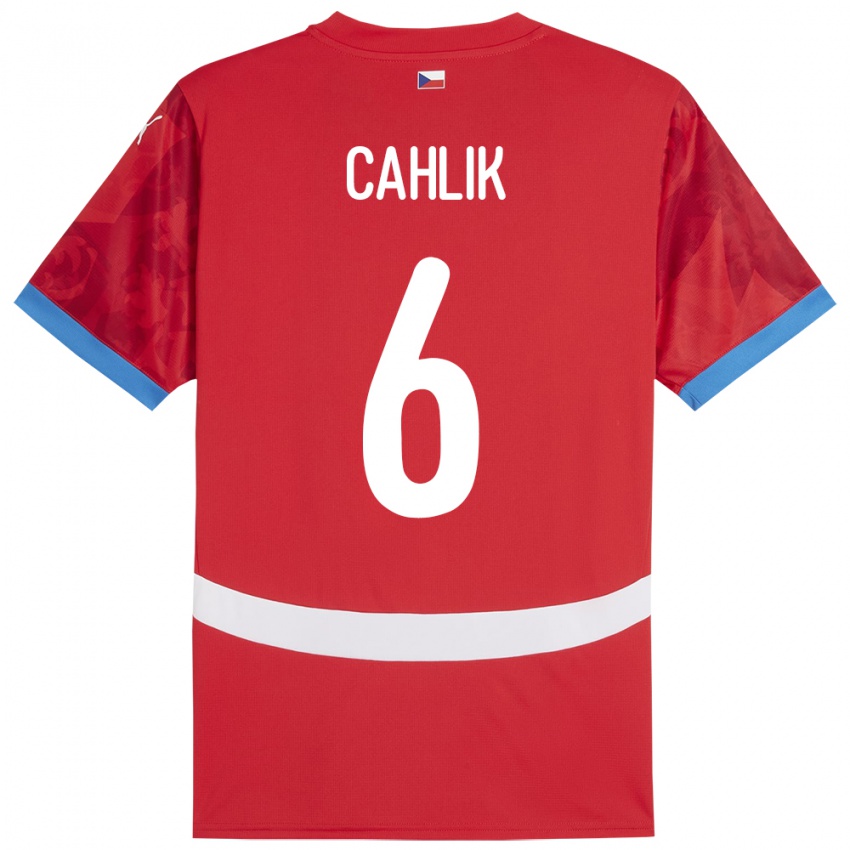 Uomo Maglia Cechia Jakub Cahlik #6 Rosso Kit Gara Home 24-26 Maglietta