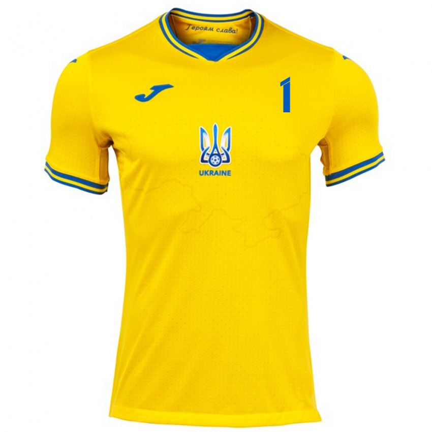 Uomo Maglia Ucraina Georgiy Yermakov #1 Giallo Kit Gara Home 24-26 Maglietta