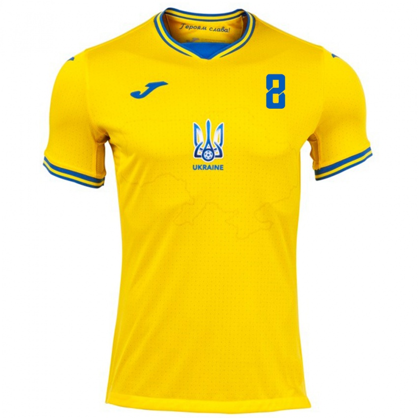 Uomo Maglia Ucraina Vladyslav Tyutyunov #8 Giallo Kit Gara Home 24-26 Maglietta