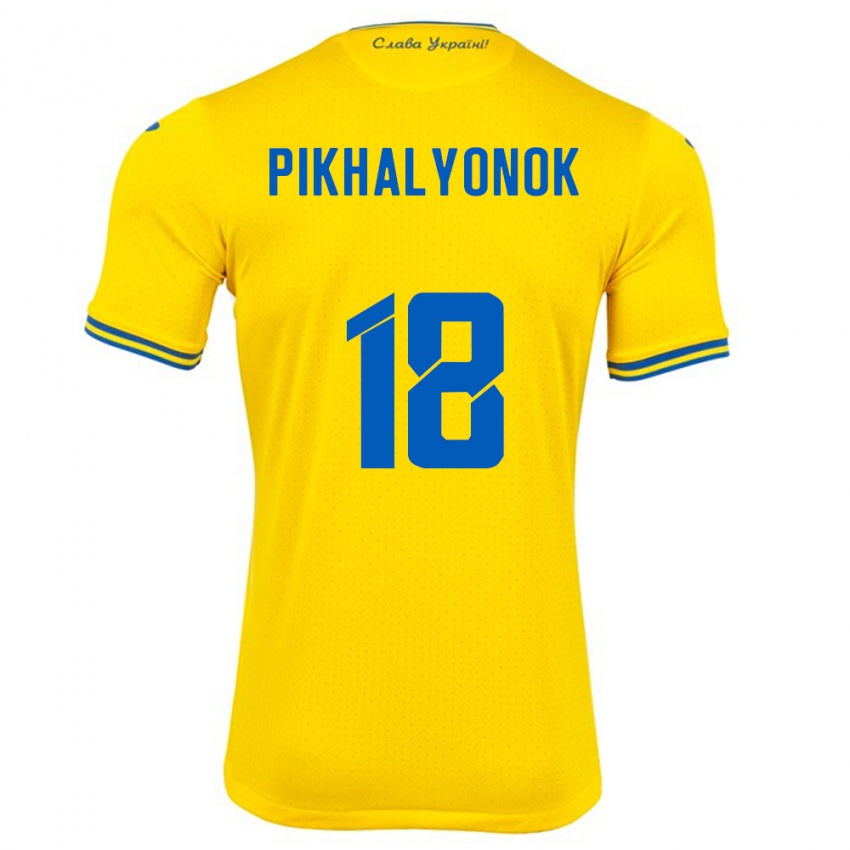 Uomo Maglia Ucraina Oleksandr Pikhalyonok #18 Giallo Kit Gara Home 24-26 Maglietta