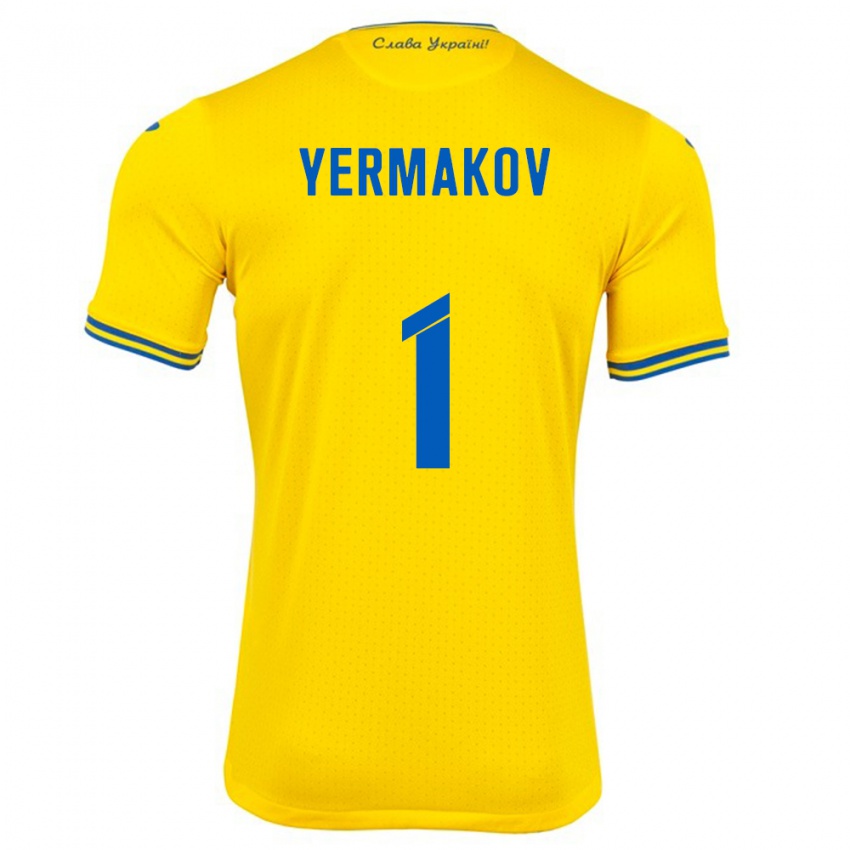 Uomo Maglia Ucraina Georgiy Yermakov #1 Giallo Kit Gara Home 24-26 Maglietta