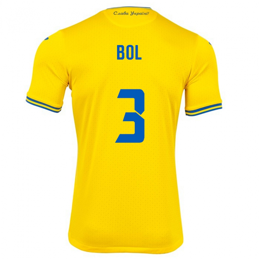 Uomo Maglia Ucraina Anton Bol #3 Giallo Kit Gara Home 24-26 Maglietta