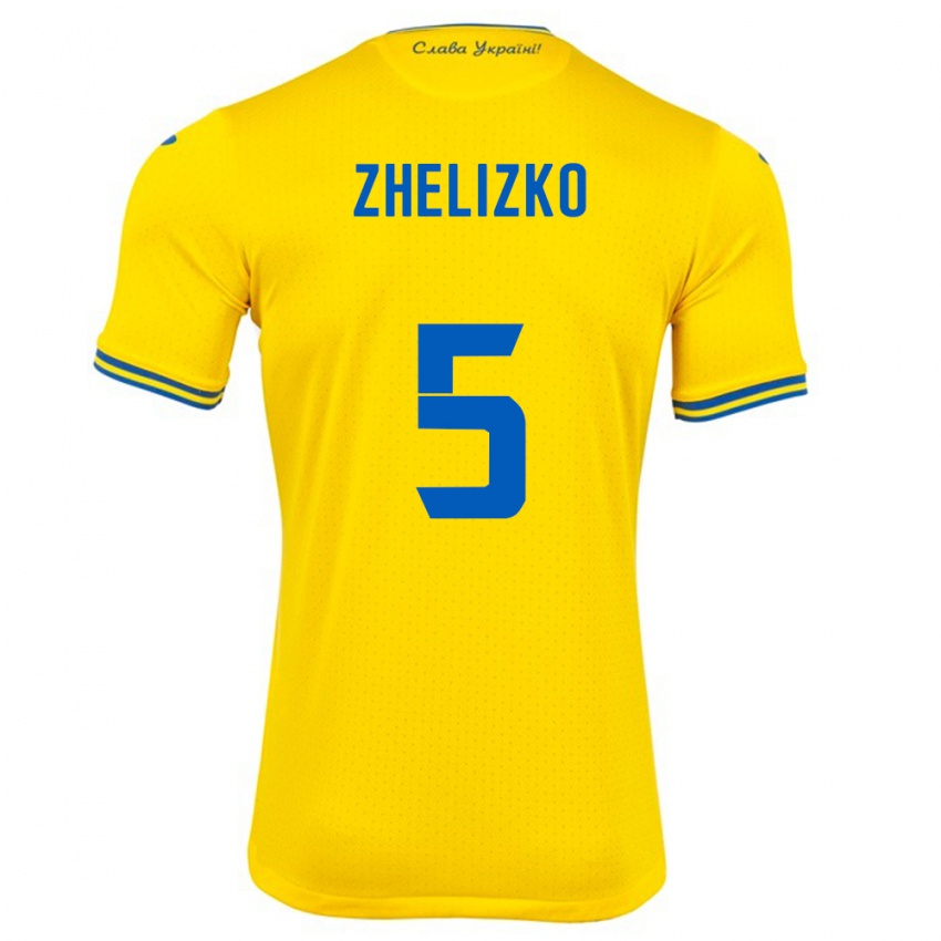 Uomo Maglia Ucraina Ivan Zhelizko #5 Giallo Kit Gara Home 24-26 Maglietta