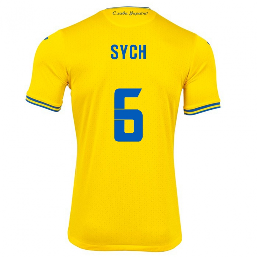 Uomo Maglia Ucraina Oleksiy Sych #6 Giallo Kit Gara Home 24-26 Maglietta