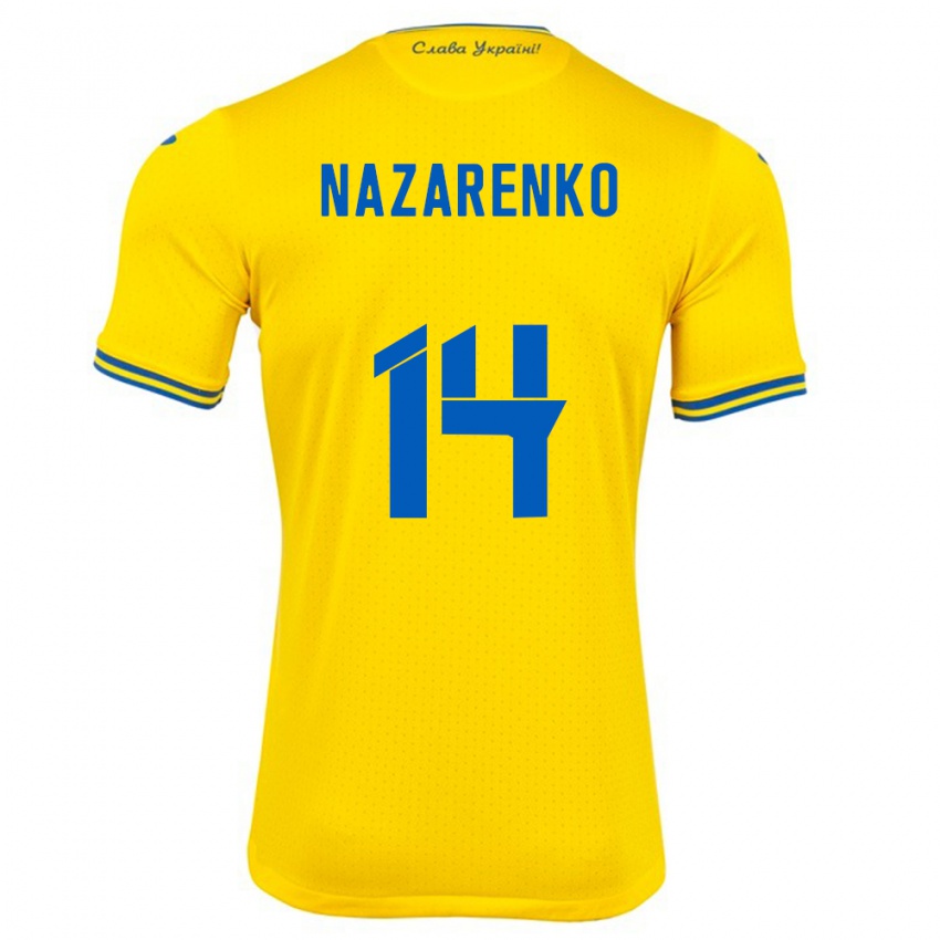 Uomo Maglia Ucraina Oleksandr Nazarenko #14 Giallo Kit Gara Home 24-26 Maglietta