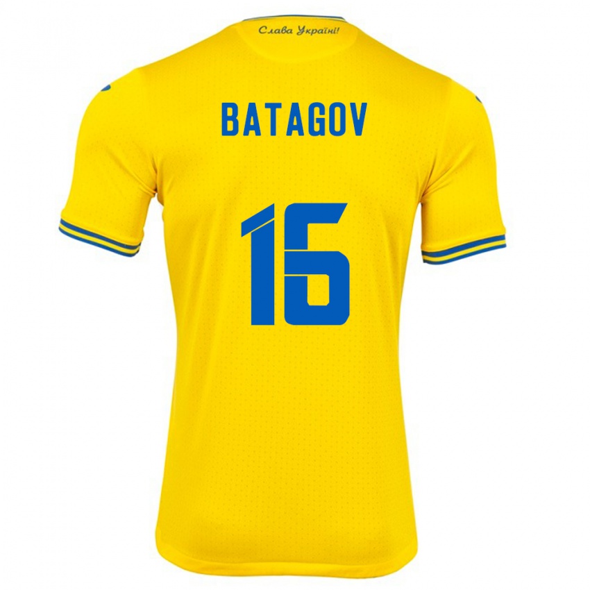 Uomo Maglia Ucraina Arseniy Batagov #16 Giallo Kit Gara Home 24-26 Maglietta