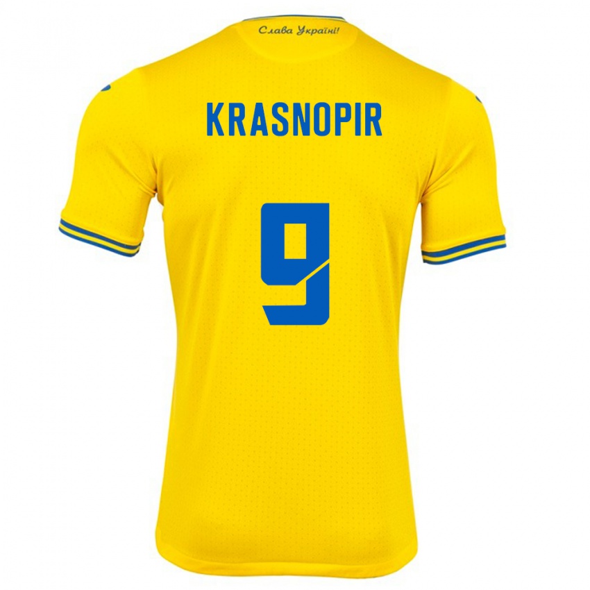 Uomo Maglia Ucraina Igor Krasnopir #9 Giallo Kit Gara Home 24-26 Maglietta