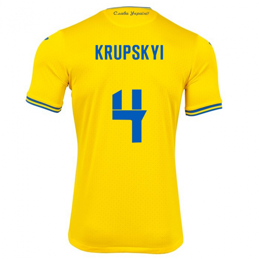 Uomo Maglia Ucraina Ilya Krupskyi #4 Giallo Kit Gara Home 24-26 Maglietta