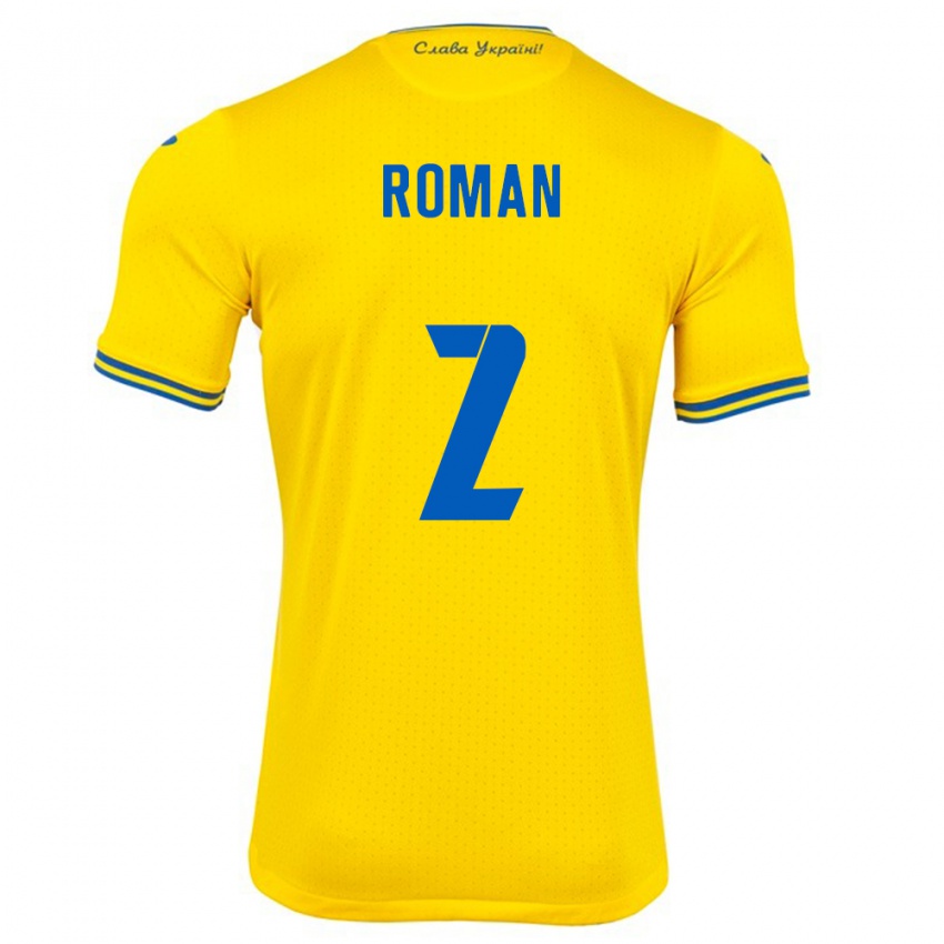 Uomo Maglia Ucraina Vitaliy Roman #2 Giallo Kit Gara Home 24-26 Maglietta