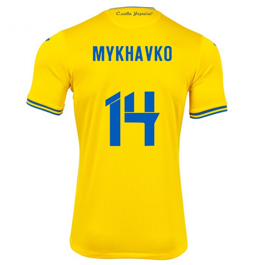 Uomo Maglia Ucraina Taras Mykhavko #14 Giallo Kit Gara Home 24-26 Maglietta