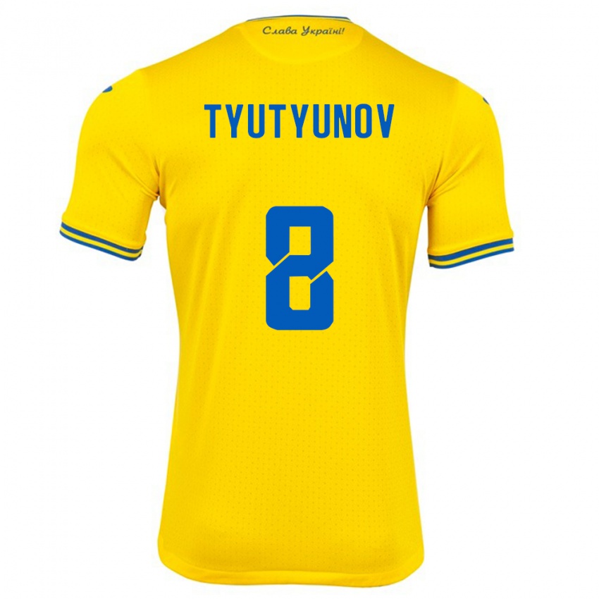 Uomo Maglia Ucraina Vladyslav Tyutyunov #8 Giallo Kit Gara Home 24-26 Maglietta