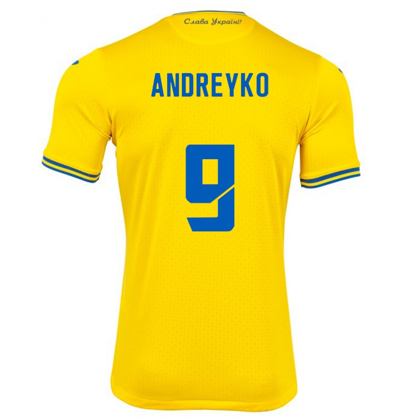 Uomo Maglia Ucraina Ivan Andreyko #9 Giallo Kit Gara Home 24-26 Maglietta