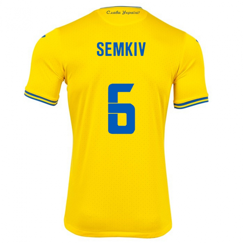 Uomo Maglia Ucraina Dayana Semkiv #6 Giallo Kit Gara Home 24-26 Maglietta