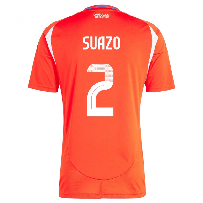 Uomo Maglia Cile Gabriel Suazo #2 Rosso Kit Gara Home 24-26 Maglietta