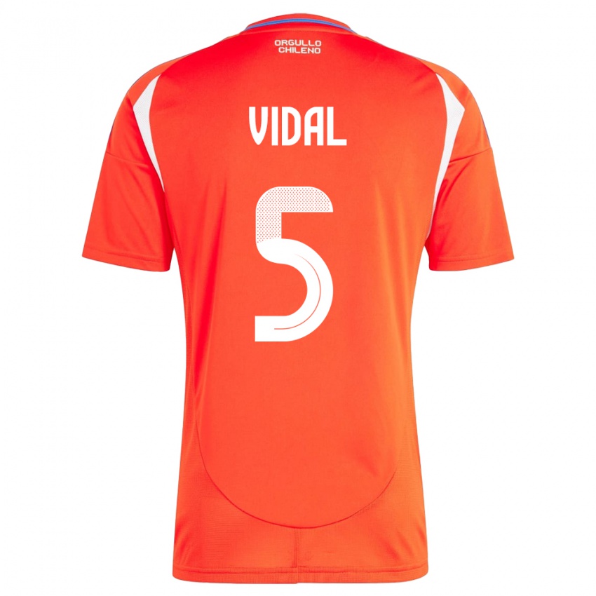 Uomo Maglia Cile Valentín Vidal #5 Rosso Kit Gara Home 24-26 Maglietta