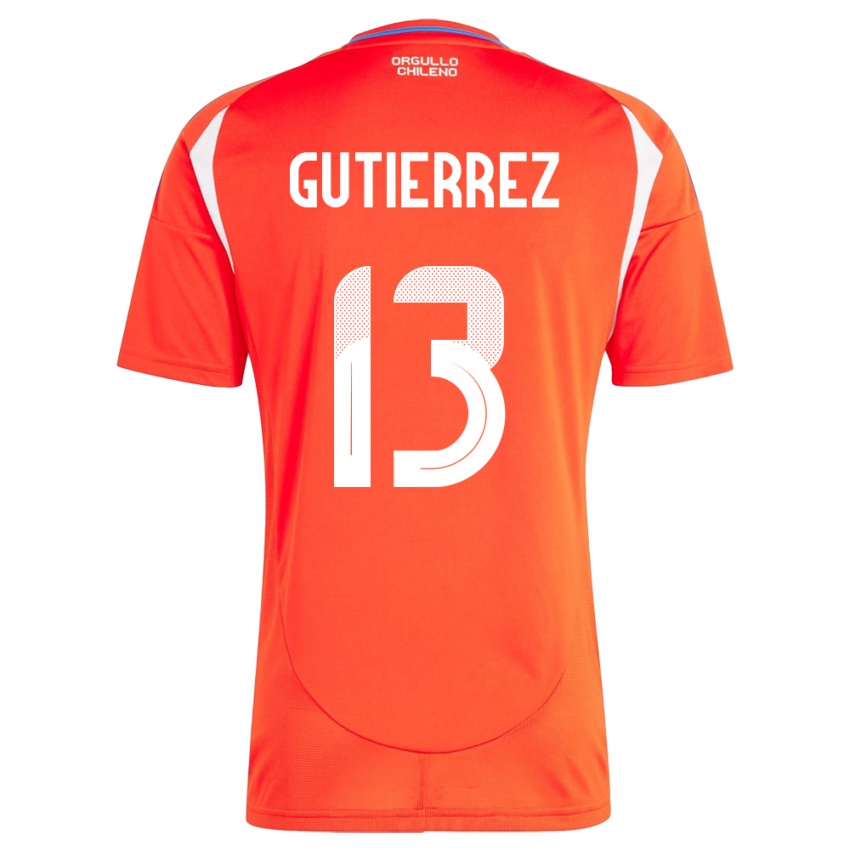 Uomo Maglia Cile Daniel Gutiérrez #13 Rosso Kit Gara Home 24-26 Maglietta