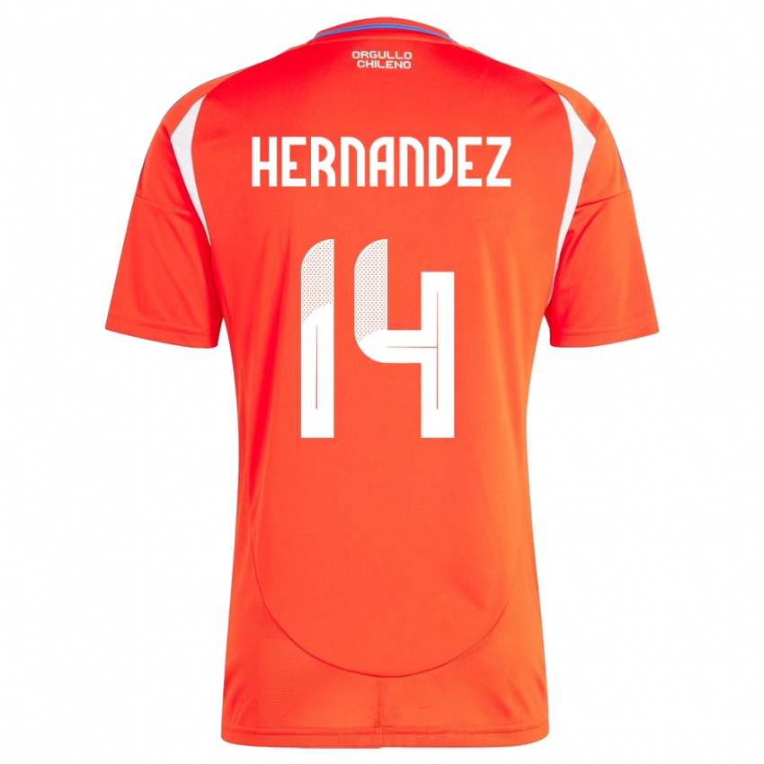 Uomo Maglia Cile Leandro Hernández #14 Rosso Kit Gara Home 24-26 Maglietta