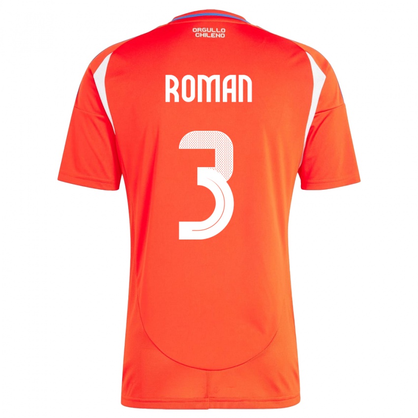 Uomo Maglia Cile Iván Román #3 Rosso Kit Gara Home 24-26 Maglietta