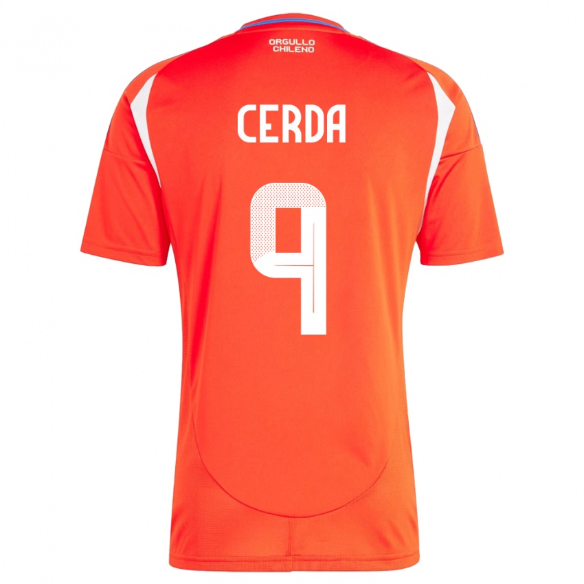 Uomo Maglia Cile Axel Cerda #9 Rosso Kit Gara Home 24-26 Maglietta