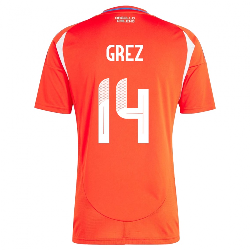 Uomo Maglia Cile Javiera Grez #14 Rosso Kit Gara Home 24-26 Maglietta