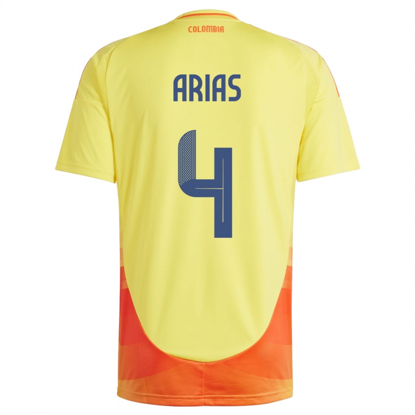 Uomo Maglia Colombia Santiago Arias #4 Giallo Kit Gara Home 24-26 Maglietta