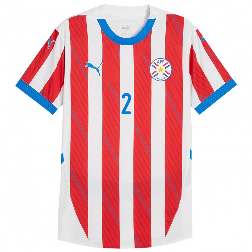 Uomo Maglia Paraguay Limpia Fretes #2 Bianco Rosso Kit Gara Home 24-26 Maglietta