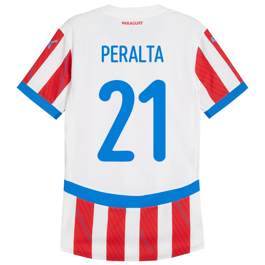 Uomo Maglia Paraguay Fabrizio Peralta #21 Bianco Rosso Kit Gara Home 24-26 Maglietta