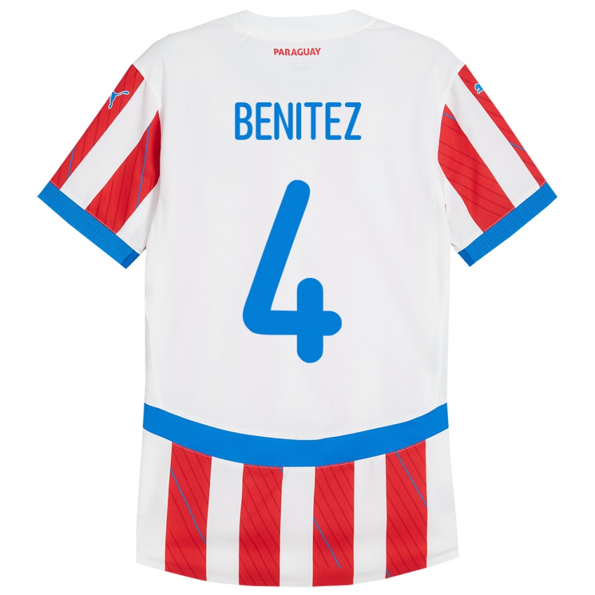 Uomo Maglia Paraguay Gastón Benítez #4 Bianco Rosso Kit Gara Home 24-26 Maglietta