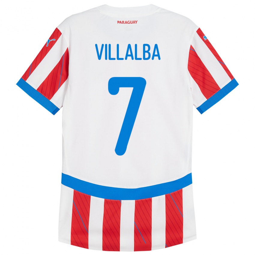 Uomo Maglia Paraguay Rodrigo Villalba #7 Bianco Rosso Kit Gara Home 24-26 Maglietta