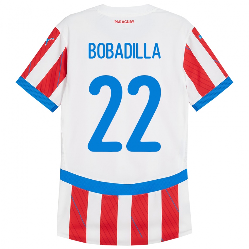 Uomo Maglia Paraguay Dylan Bobadilla #22 Bianco Rosso Kit Gara Home 24-26 Maglietta