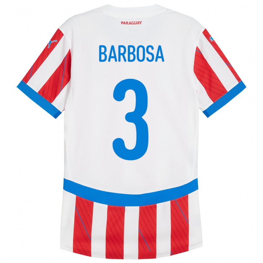 Uomo Maglia Paraguay Camila Barbosa #3 Bianco Rosso Kit Gara Home 24-26 Maglietta