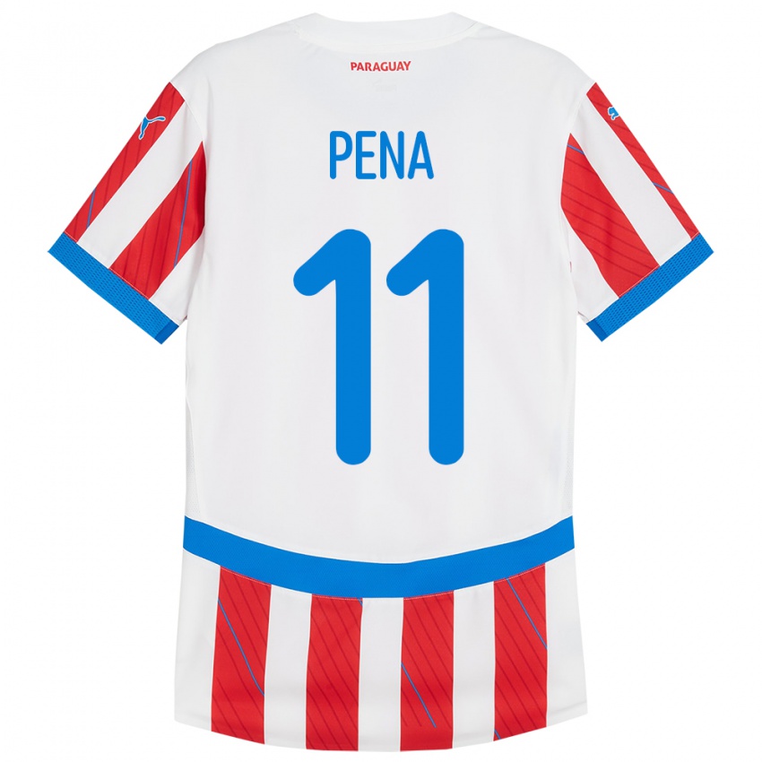 Uomo Maglia Paraguay Liz Peña #11 Bianco Rosso Kit Gara Home 24-26 Maglietta