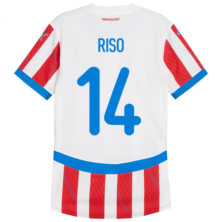 Uomo Maglia Paraguay Tania Riso #14 Bianco Rosso Kit Gara Home 24-26 Maglietta