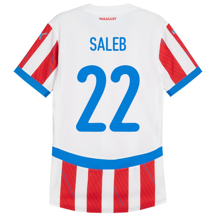 Uomo Maglia Paraguay Gloria Saleb #22 Bianco Rosso Kit Gara Home 24-26 Maglietta