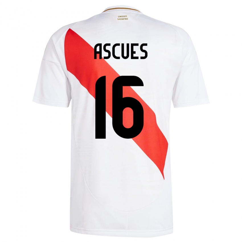 Uomo Maglia Perù Carlos Ascues #16 Bianco Kit Gara Home 24-26 Maglietta