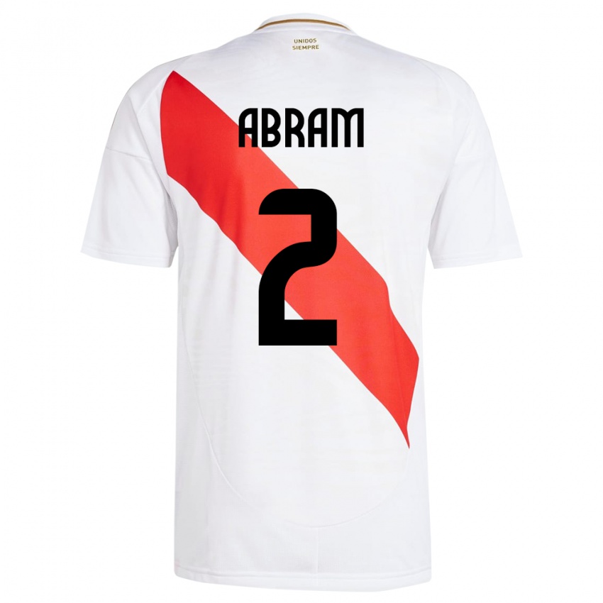 Uomo Maglia Perù Luis Abram #2 Bianco Kit Gara Home 24-26 Maglietta