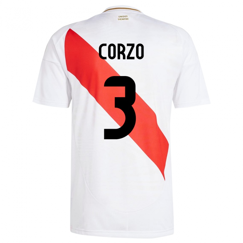 Uomo Maglia Perù Aldo Corzo #3 Bianco Kit Gara Home 24-26 Maglietta