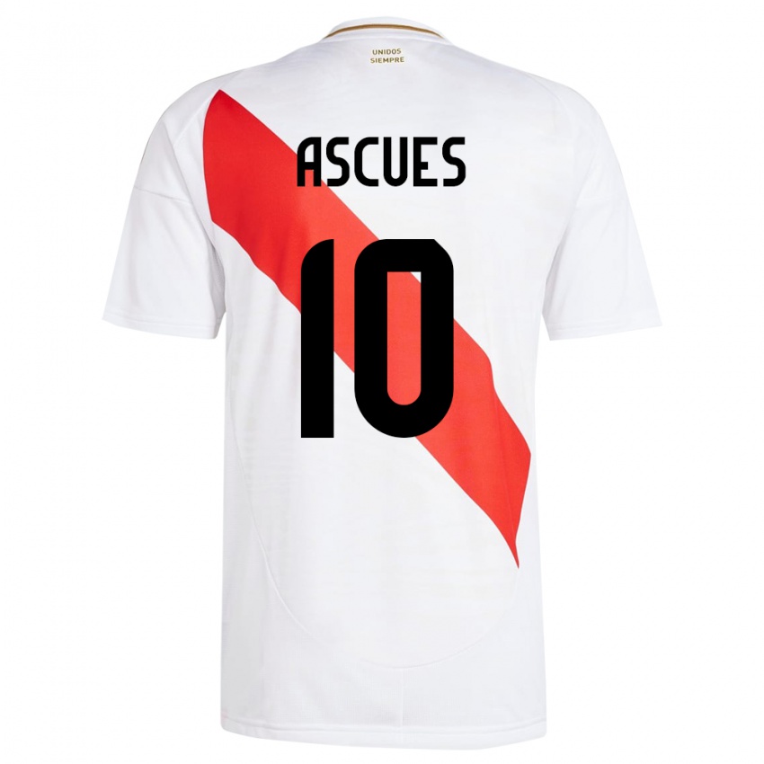 Uomo Maglia Perù Adrián Ascues #10 Bianco Kit Gara Home 24-26 Maglietta