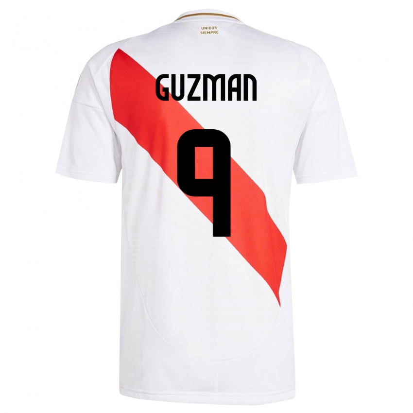 Uomo Maglia Perù Víctor Guzmán #9 Bianco Kit Gara Home 24-26 Maglietta