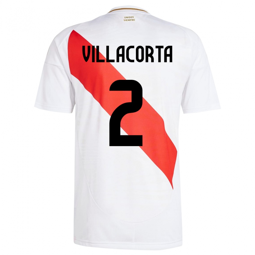 Uomo Maglia Perù Anderson Villacorta #2 Bianco Kit Gara Home 24-26 Maglietta