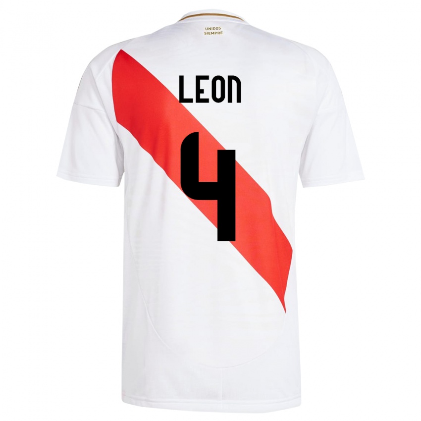 Uomo Maglia Perù Mía León #4 Bianco Kit Gara Home 24-26 Maglietta