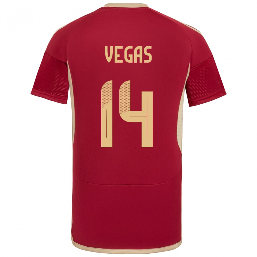 Uomo Maglia Venezuela Miguel Vegas #14 Borgogna Kit Gara Home 24-26 Maglietta