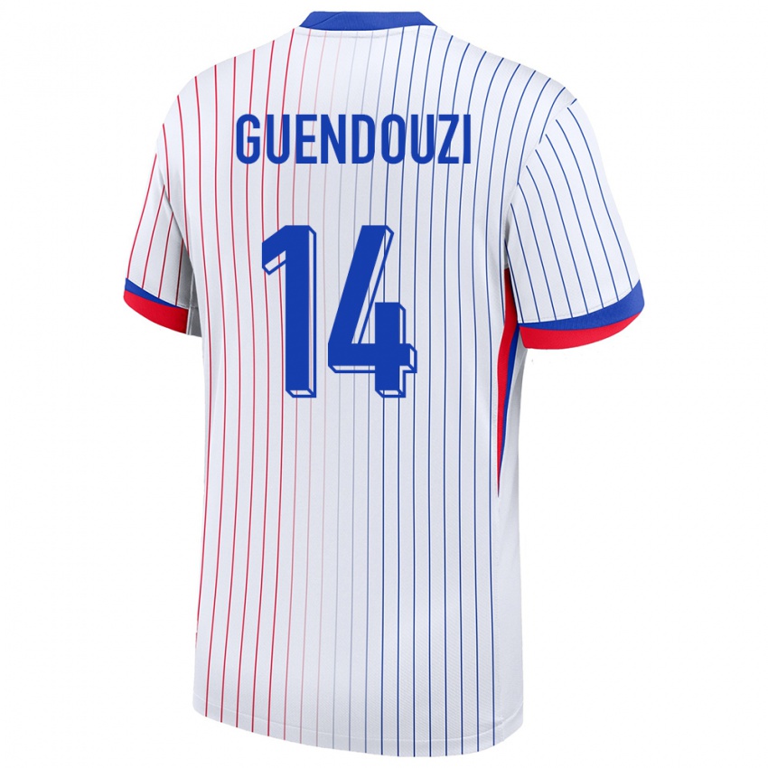 Uomo Maglia Francia Matteo Guendouzi #14 Bianco Kit Gara Away 24-26 Maglietta