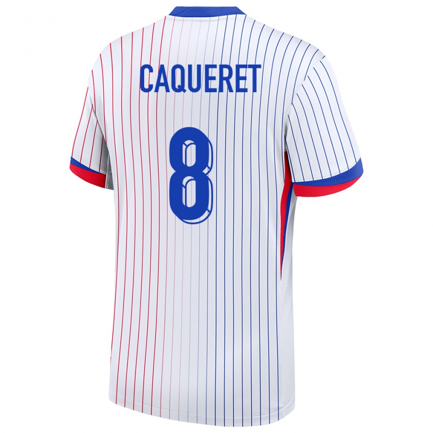 Uomo Maglia Francia Maxence Caqueret #8 Bianco Kit Gara Away 24-26 Maglietta