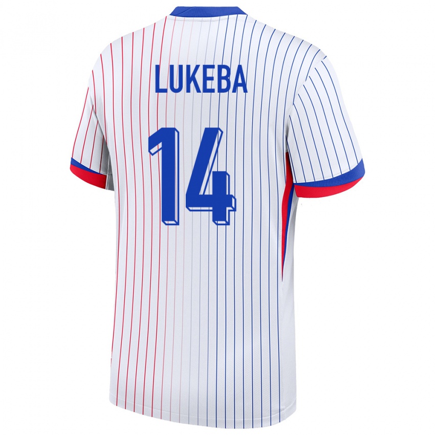 Uomo Maglia Francia Castello Lukeba #14 Bianco Kit Gara Away 24-26 Maglietta