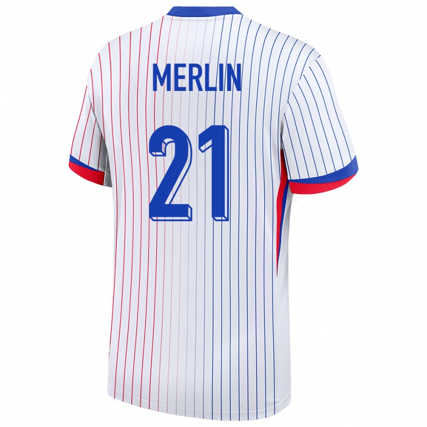 Uomo Maglia Francia Quentin Merlin #21 Bianco Kit Gara Away 24-26 Maglietta